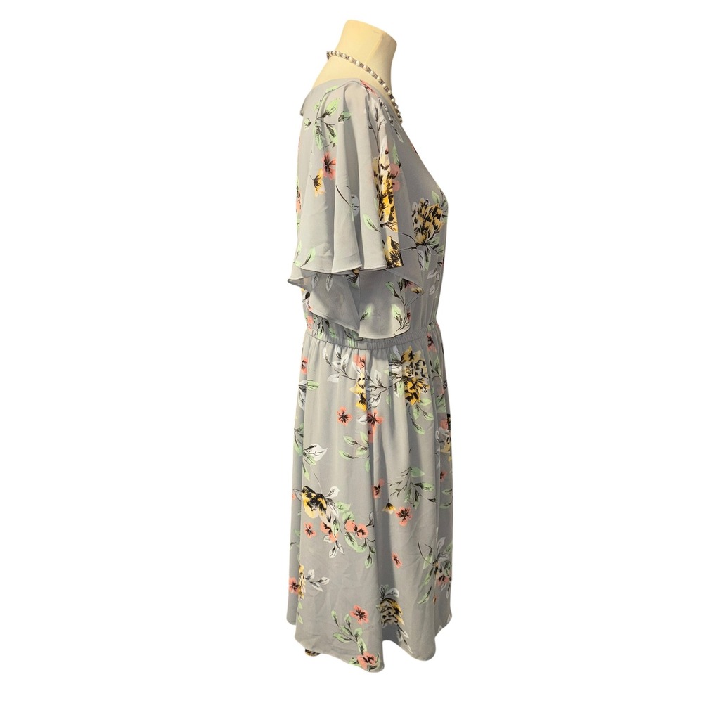 Torrid Grey Floral Flutter Sleeve Midi Dress Plus Size 2X Elastic Waist Knit - Picture 3 of 12